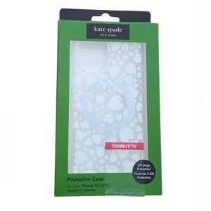 Kate Spade - NEW Clear w/ White Heart Patterened iPhone 15/14/13 Protective Case